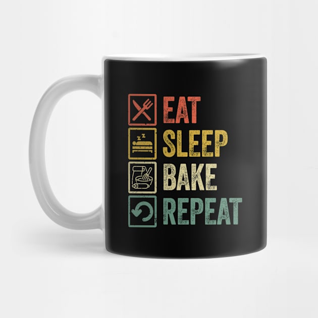 Funny eat sleep bake repeat retro vintage by Lyume